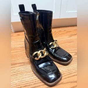 Steve Madden Loreen Mid-Calf Edgy Glam Boots Gold Chain 9.5 Y2K Dark Academia